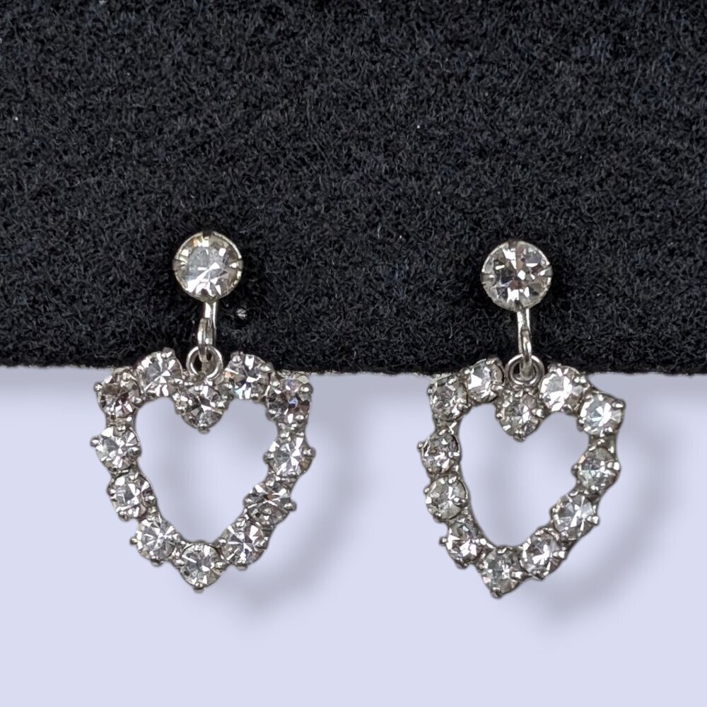 Vintage B. David Rhinestone Heart Cut Out Earrings